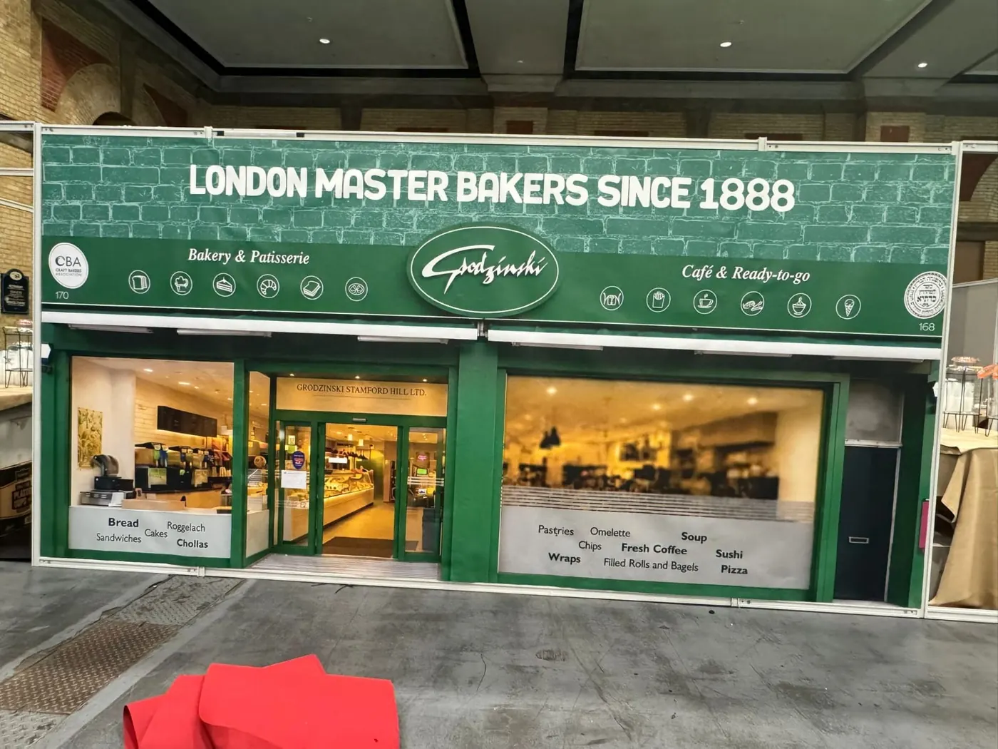 A full shop-front exhibition build for a bakery