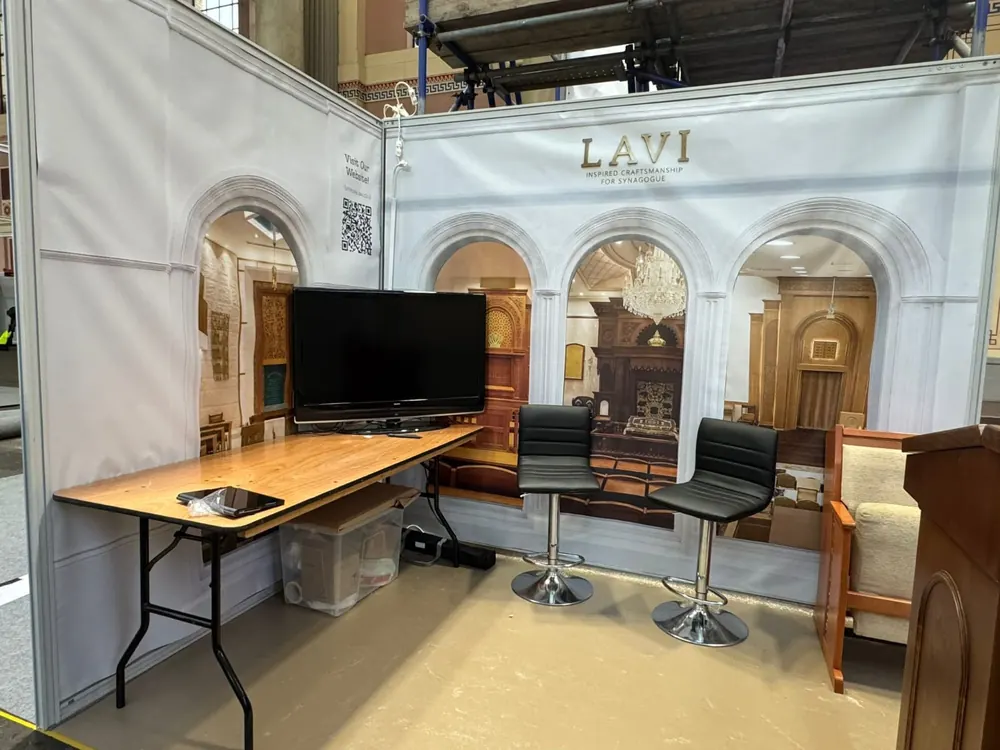 A themed stand with printed archways